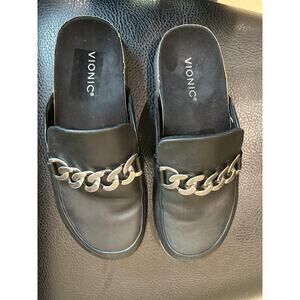 Vionic Georgie black leather chain slip on loafer mens 8.5